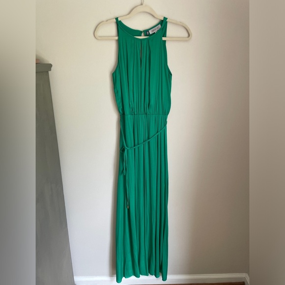 Jennifer Lopez Silky Maxi Dress Keyhole Tie Waist in Kelly Green Size 2 Small - Picture 2 of 8
